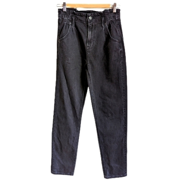 American EAGLE Black Cotton Mom Jeans High Rise Size 0 - Picture 1 of 13